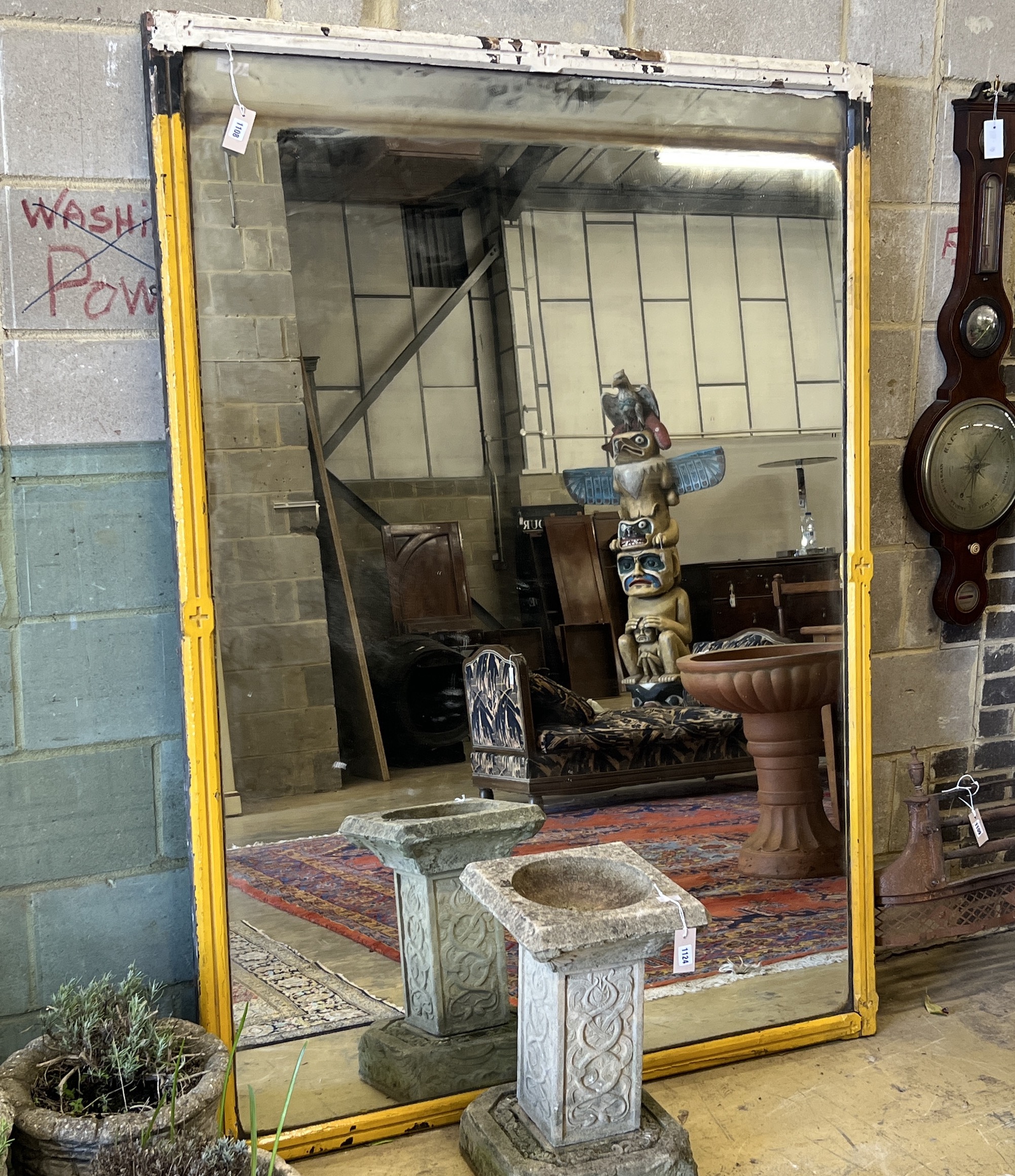 A late Victorian later painted overmantel mirror, width 134cm, height 186cm